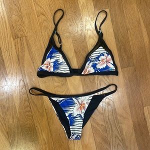 Billabong Black and Floral String Bikini Small